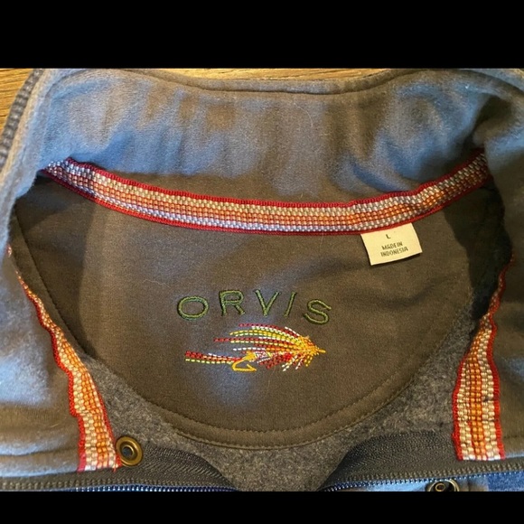 Men's Orvis Signature Quarter Zip Blue Pullover Sweatshirt Size Large L - Picture 3 of 3